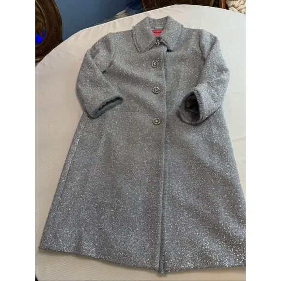 Kate Spade Metallic Tinsel Silver Wool Moonlight Coat Size 4 New - Picture 2 of 10